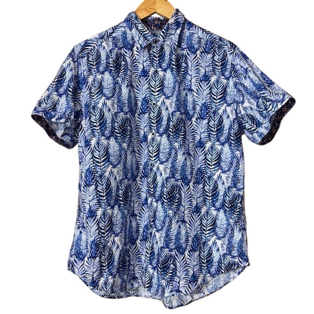 Robert Graham Ewing Button Down Shirt Short Sleeve Blue/white Medium